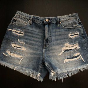 Ella High Rise Fray Hem Mom Shorts By KanCan